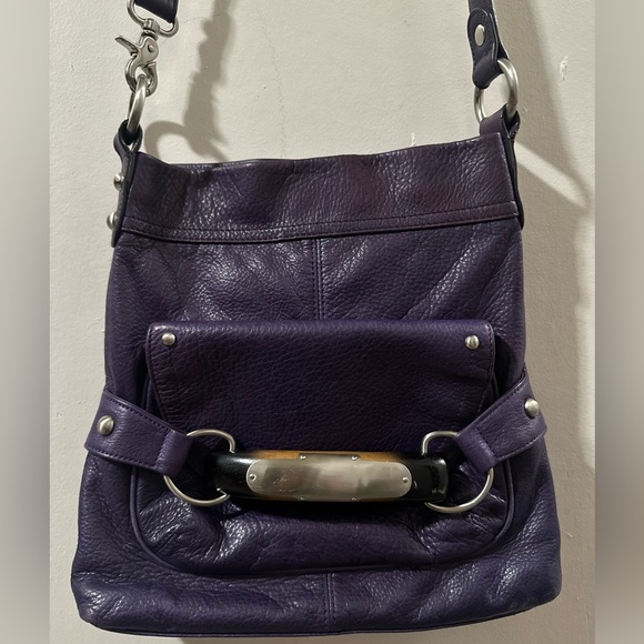 B. Makowsky Deep Purple Leather Crossbody Bag - Picture 1 of 13